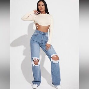 Women's Blue Distressed Jeans